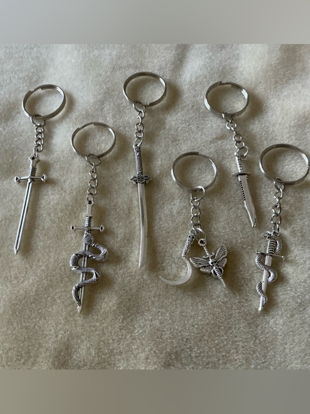 Set of 6 Silver Sword & Charm Keychains - Picture 2 of 2